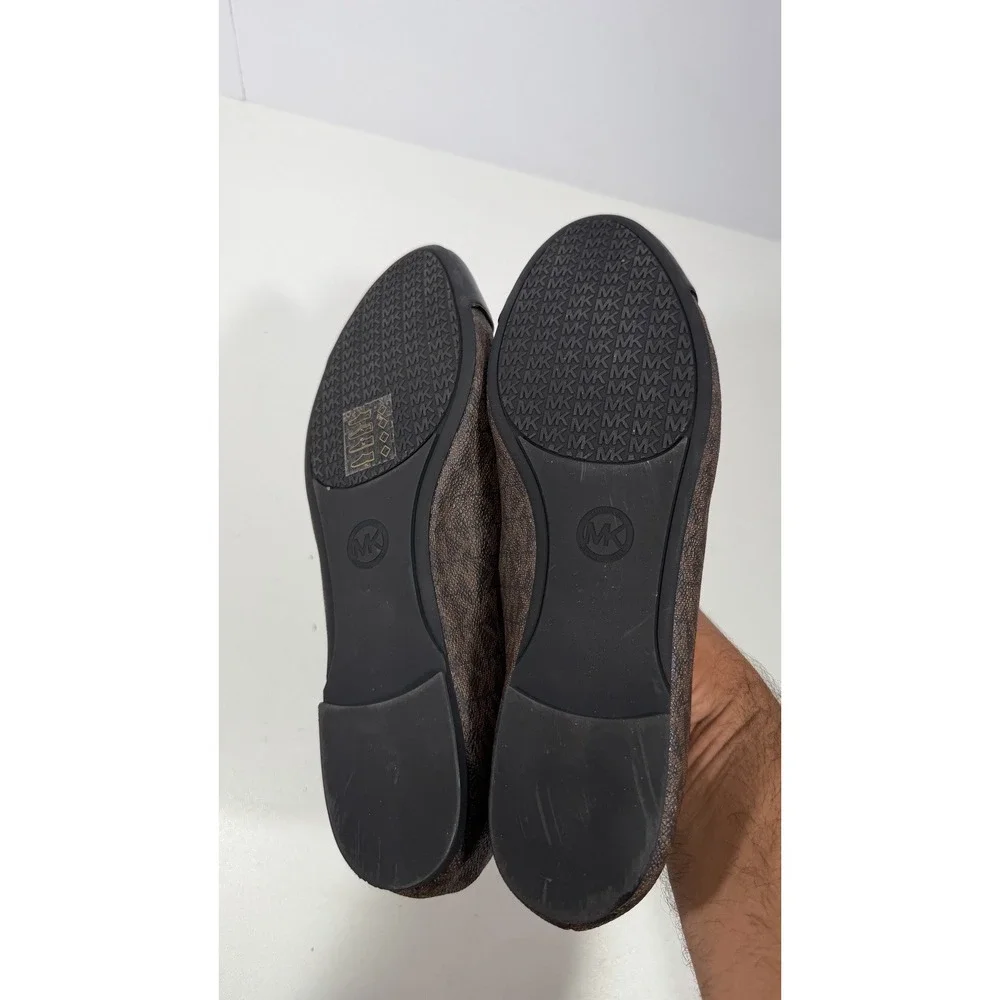 Michael Kors Size 10M Melody Toe Cap Bow Ballet Flat Shoes MK Logo Brown / Black